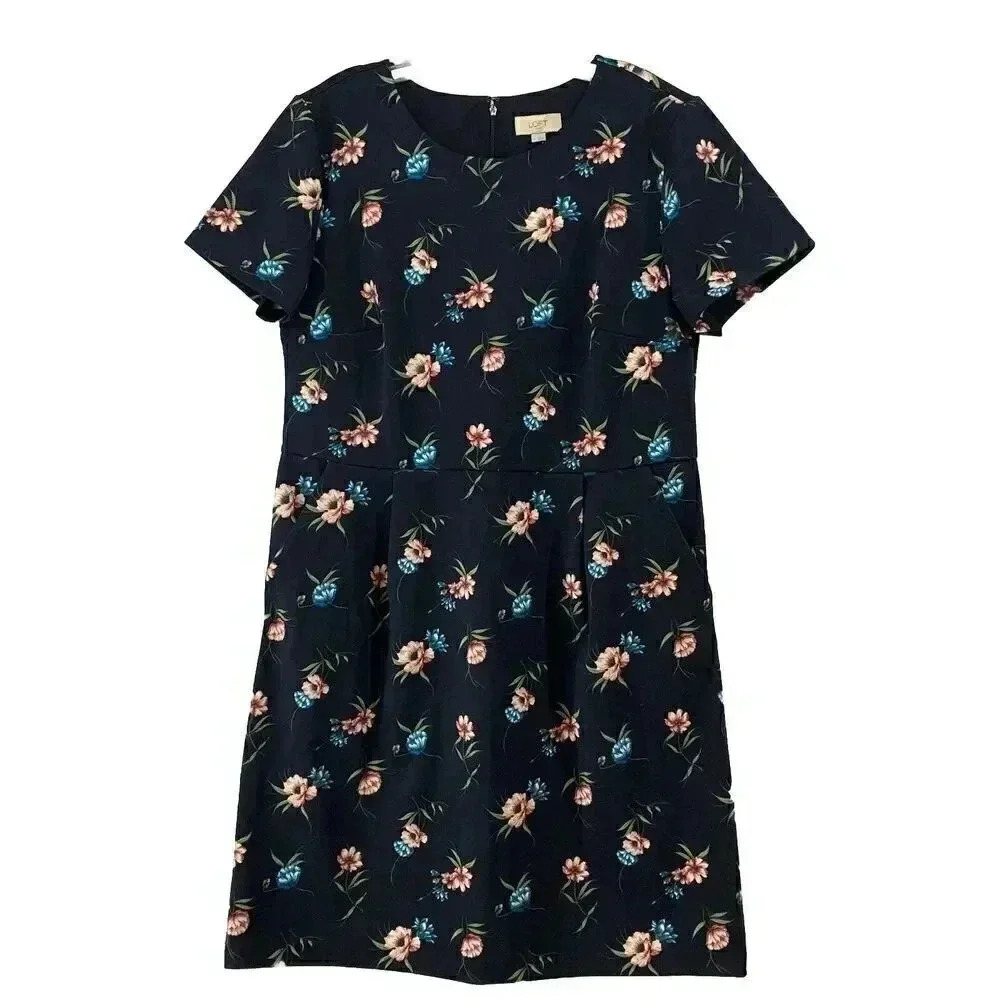 Ann Taylor Loft Outlet‎ Women’s Navy Floral Short Sleeve Dress Size 14